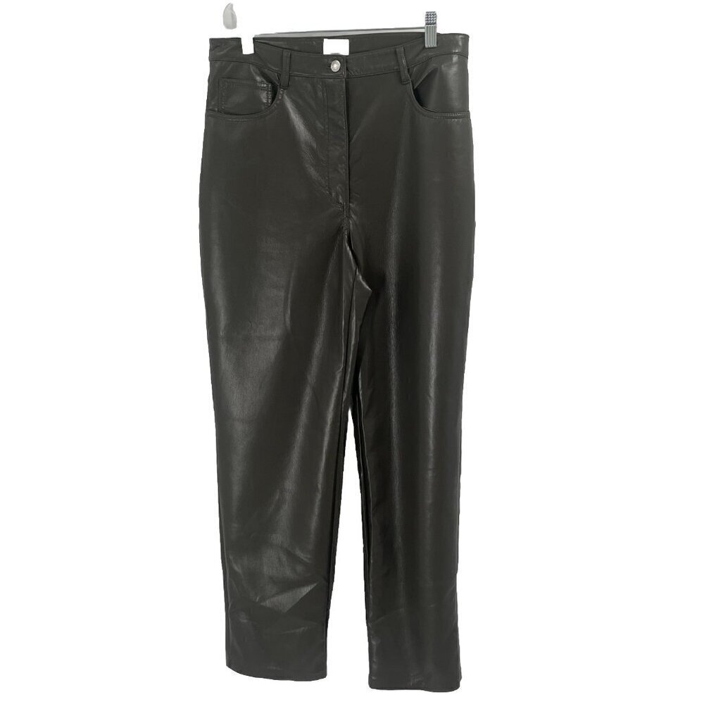 Wilfred Melina Faux Leather Green High Waisted WIde Leg Pants Sz 12